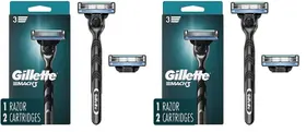 Razor Gillette Mach3 para homens com 1 alça e 2 recargas de lâmina x2 Razor Gillette Mach3 para homens com 1 alça e 2 recargas de lâmina x2