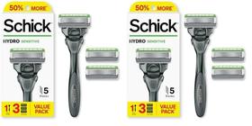 Razor Schick Hydro Sensitive para homens com 1 alça e 3 cartuchos