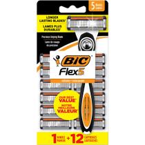 Razors BIC Flex 5 recarregáveis para homens + 1 alça e 12 cartuchos