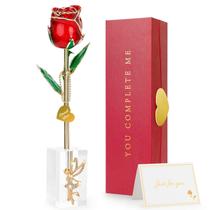 Real Rose Forever 24k mergulhado em ouro 24k com suporte e pingente