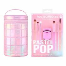 Real Techniques Pastel Pop Kit - 6 Pincéis para Olhos + 1 Mini Curvador de Cílios + Estojo para Pincéis