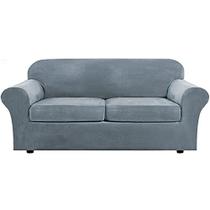 Real Velvet Plush 3 Peças Stretch Sofa Cobre Capas de Sofá para 2 Sofás Almofadas Sofá Capas (Capa Base Mais 2 Grandes Capas de Almofada) Característica Thick Soft Stay in Place (Sofá Grande, Azul pedra)