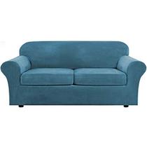 Real Velvet Plush 3 Piece Stretch Sofa Covers Coberturas de sofá para 2 almofadas sofá slipcovers (tampa de base mais 2 grandes capas de almofada) Apresentam espessa estadia macia no lugar (sofá grande, azul pavão)