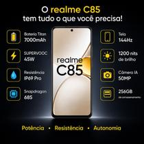 Realme C85 256GB 8GB NFC Bateria 7000mAh 45W Snapdragon 685 Tela 6.8 144Hz Dual Chip