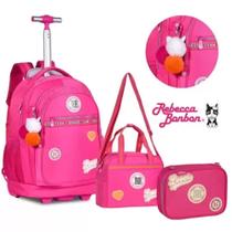 Rebecca Bonbon Mochila de Rodinhas Lancheira e Estojo Rosa - Clio Rebecca Bonbon Mochila de Rodinhas Lancheira e Estojo Rosa - Clio