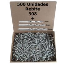 Rebite Pop 308 Rebites Aluminio Kit com 3 Brocas Aço 2,3 e 4mm - Cherubino