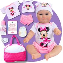 Reborn Bebê Boneca Maddie Girl Minnie Kit Bolsa Maternidade Corpinho Siliconado Pode dar banho