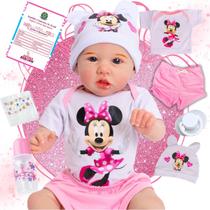 Reborn Bebê Boneca Realista Saskia Minnie Bolsa Maternidade RecémNascida Corpinho Silicone