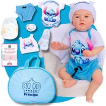 Reborn Bebê Boneco Menino Mary Realista Stitch Original Corpinho Em Silicone Com Bolsa Maternidade