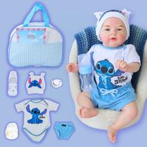 Reborn Bebê Boneco Menino Mary Realista Stitch Original Corpinho Em Silicone Com Bolsa Maternidade