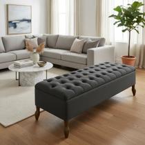 Recamier Baú Auren Para Cama Box Casal Padrão 140cm Cor:Azul-marinhoDesenho do tecido:Suede