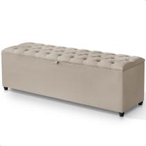 Recamier Baú Berlim Veludo Bege Queen 1,50m Estofado Pés PVC Preto