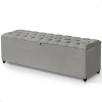 Recamier Baú Berlim Veludo Cinza Casal 1,30m Estofado Pés PVC Preto