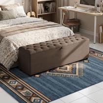 Recamier Baú Berlim Veludo Marrom Queen 1,50m Estofado Pés PVC Preto