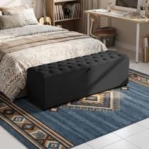 Recamier Baú Berlim Veludo Preto Queen 1,50m Estofado Pés PVC Preto