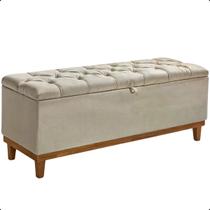 Recamier Baú Capitone 80 cm Linho/Veludo Decoração Moderna para Quarto, Compacta, Baú Espaçoso