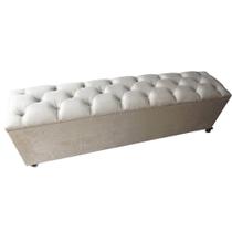 Recamier Baú Capitonê Bege Suede Liso Casal 140 X 37 X 50