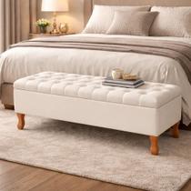 Recamier Baú Capitone Iza Para Cama Box Casal Padrão 140cm Cor:MarfimDesenho do tecido:Suede