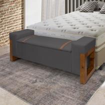 Recamier Baú Casal Pés de Madeira Retrô Suede 150 Cm