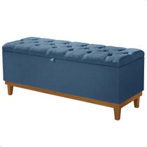 Recamier Baú Dubai Linho Azul Casal 1,30m Estofado Base Madeira Recamier Baú Dubai Linho Azul Casal 1,30m Estofado Base Madeira