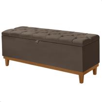 Recamier Baú Dubai Veludo Marrom Casal 1,30m Estofado Base Madeira