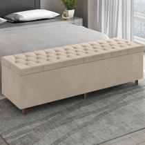 Recamier Baú Estofado Queen 160cm Indra Veludo Bege Z04 - Mpozenato
