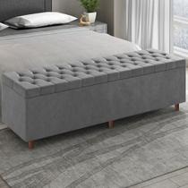 Recamier Baú Estofado Queen 160cm Indra Veludo Cinza Z04 - Mpozenato