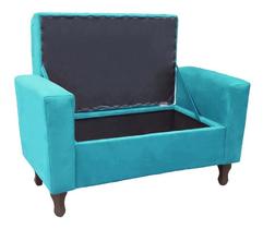 Recamier Baú Félix 90cm Suede Azul Turquesa