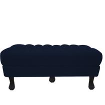 Recamier Baú Luis Xv Capitonê Retrô 140cm Suede Azul Marinho Pés Madeira Mz Decor