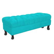 Recamier Baú Luis Xv Capitonê Retrô 140cm Suede Azul Turquesa Pés Madeira Ms Decor