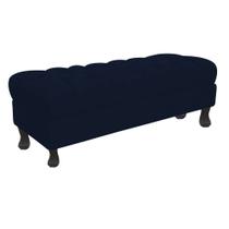 Recamier Baú Luis Xv Capitonê Retrô 160cm Suede Azul Marinho Pés Madeira Ms Decor