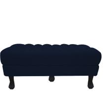 Recamier Baú Luis Xv Capitonê Retrô 160cm Suede Azul Marinho Pés Madeira Mz Decor