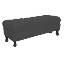 Recamier Baú Luis Xv Capitonê Retrô 180cm Suede Cinza Pés Madeira Ms Decor