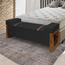 Recamier Baú Luxo Banco Moderno Casal com Pés de Madeira Retro 130 Cm Puff Estofado Sapateira Organizador