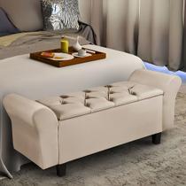 Recamier Baú Puff Estofado Cama Solteiro 90cm Para Quarto Sala Calçadeira Organizador Guarda Objetos com Capitonê Tecido Veludo Envio Já Paris II