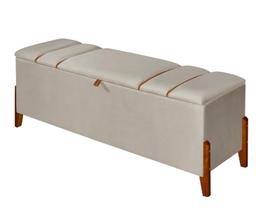 Recamier Baú Retro Sapateira Quarto E Sala Pés Madeira Casal Roma 130cm Luxo Moderno Para Cama Casal