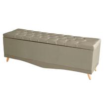 Recamier Calçadeira Baú Barcelona Queen 160 cm Botão Encapados Pés Palito Suede Bege Do Lar Móveis