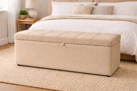 Recamier Calçadeira Baú Carla Para Quarto Cama Casal 140 cm Suede Bege Eli Móveis e Decoração Recamier Calçadeira Baú Carla Para Quarto Cama Casal 140 cm Suede Bege Eli Móveis e Decoração