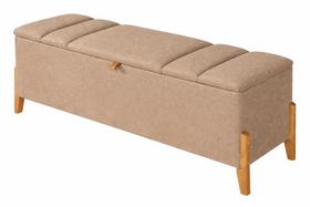 Recamier Calçadeira Baú Para Quarto Pés Em Madeira Luxo Decorativo Estofado Casal 140 cm Bege Eli Móveis e Decoração Recamier Calçadeira Baú Para Quarto Pés Em Madeira Luxo Decorativo Estofado Casal 140 cm Bege Eli Móveis e Decoração
