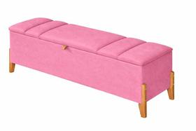 Recamier Calçadeira Baú Para Quarto Pés Em Madeira Luxo Decorativo Estofado Casal 140 cm Rosa Eli Móveis e Decoração Recamier Calçadeira Baú Para Quarto Pés Em Madeira Luxo Decorativo Estofado Casal 140 cm Rosa Eli Móveis e Decoração