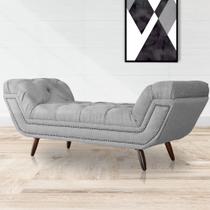 Recamier Calçadeira Estofado Sienna Solteiro 90 Cm Linho Cinza - LM DECOR
