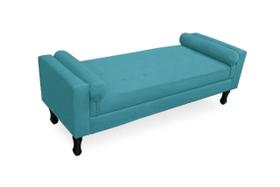 Recamier Calçadeira Fênix Baú Estofado Quarto Solteiro 90cm Suede Azul Turquesa - DL Decor