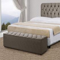Recamier Calçadeira Puff Baú Estofada Capitone Casal Tecido Suede Bege Escuro - VENEZA ESTOFADOS