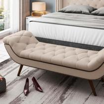 Recamier Calçadeira Queen 160 cm em Tecido Sintético Bege com Tachas Cisne - Larbelle