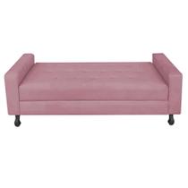 Recamier Calçadeira Sofá Bianca 1,95 cm King Size Baú Quarto Sala Tecido Sintético Rose -Damaffê Móveis