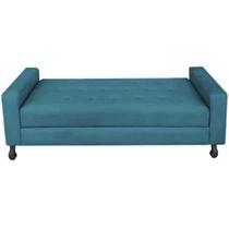 Recamier Calçadeira Sofá Cristal 1,40 cm Casal Baú Quarto Sala Suede Azul Turquesa -Damaffê Móveis