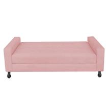 Recamier Calçadeira Sofá Damares 1,00 cm Solteiro Baú Quarto Sala Suede Rose -Damaffê Móveis