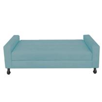 Recamier Calçadeira Sofá Damares 1,60 cm Queen Size Baú Quarto Sala Suede Azul Turquesa -Damaffê Móveis