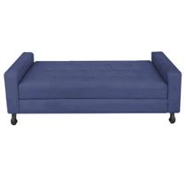 Recamier Calçadeira Sofá Geovana 1,40 cm Casal Baú Quarto Sala Suede Azul Marinho -Damaffê Móveis