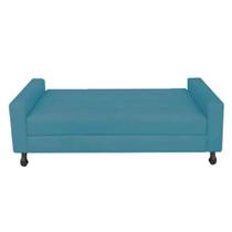 Recamier Calçadeira Sofá Turim 1,60 cm Solteiro Baú Quarto Sala Suede Azul Turquesa -Damaffê Móveis